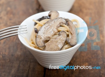 Italian Spaghetti Pasta And Mushrooms Stock Photo