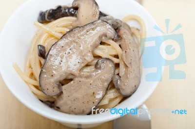 Italian Spaghetti Pasta And Mushrooms Stock Photo