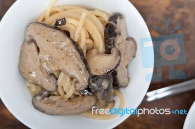 Italian Spaghetti Pasta And Mushrooms Stock Photo