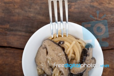 Italian Spaghetti Pasta And Mushrooms Stock Photo