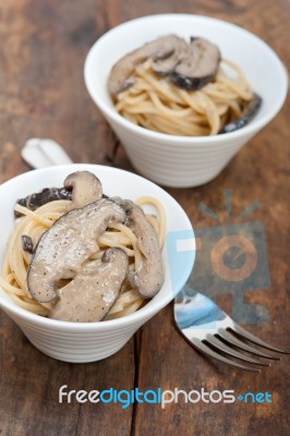 Italian Spaghetti Pasta And Mushrooms Stock Photo