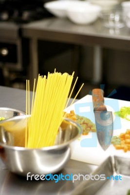 Italian Spaghetti Pasta On Kitchen Stock Photo