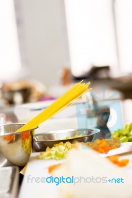 Italian Spaghetti Pasta On Kitchen Stock Photo