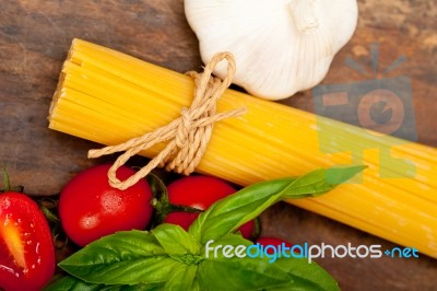 Italian Spaghetti Pasta Tomato And Basil Stock Photo