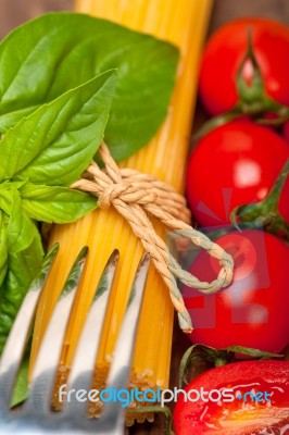 Italian Spaghetti Pasta Tomato And Basil Stock Photo