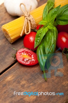 Italian Spaghetti Pasta Tomato And Basil Stock Photo