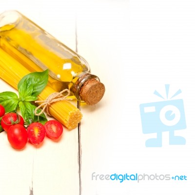 Italian Spaghetti Pasta Tomato And Basil Stock Photo