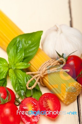 Italian Spaghetti Pasta Tomato And Basil Stock Photo