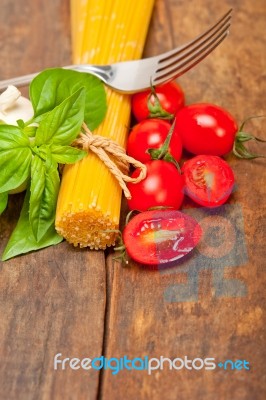 Italian Spaghetti Pasta Tomato And Basil Stock Photo