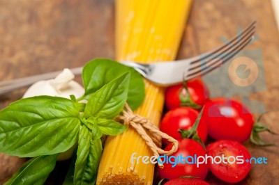 Italian Spaghetti Pasta Tomato And Basil Stock Photo