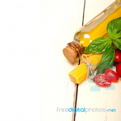 Italian Spaghetti Pasta Tomato And Basil Stock Photo