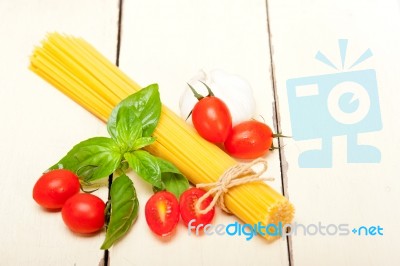 Italian Spaghetti Pasta Tomato And Basil Stock Photo