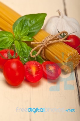 Italian Spaghetti Pasta Tomato And Basil Stock Photo