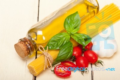 Italian Spaghetti Pasta Tomato And Basil Stock Photo