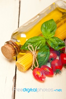 Italian Spaghetti Pasta Tomato And Basil Stock Photo