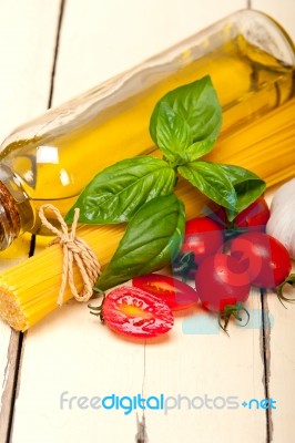 Italian Spaghetti Pasta Tomato And Basil Stock Photo