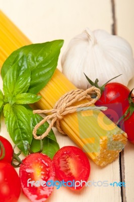 Italian Spaghetti Pasta Tomato And Basil Stock Photo