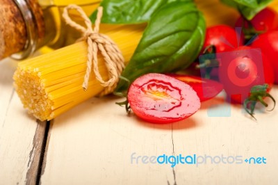 Italian Spaghetti Pasta Tomato And Basil Stock Photo