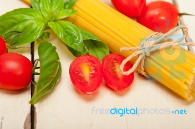 Italian Spaghetti Pasta Tomato And Basil Stock Photo