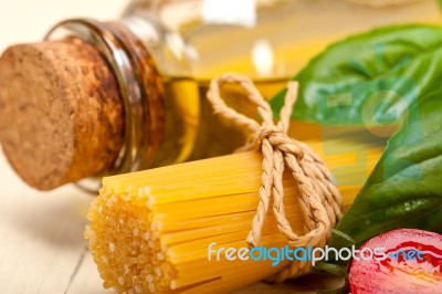 Italian Spaghetti Pasta Tomato And Basil Stock Photo