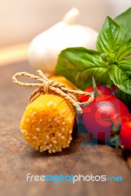 Italian Spaghetti Pasta Tomato And Basil Stock Photo