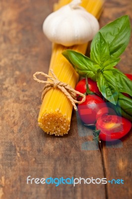 Italian Spaghetti Pasta Tomato And Basil Stock Photo