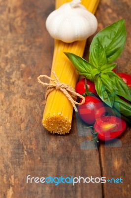 Italian Spaghetti Pasta Tomato And Basil Stock Photo