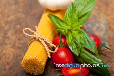 Italian Spaghetti Pasta Tomato And Basil Stock Photo