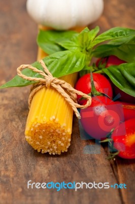 Italian Spaghetti Pasta Tomato And Basil Stock Photo