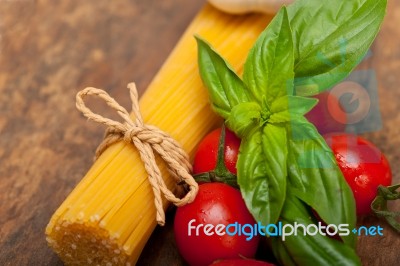 Italian Spaghetti Pasta Tomato And Basil Stock Photo