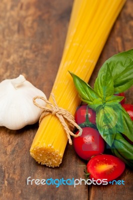 Italian Spaghetti Pasta Tomato And Basil Stock Photo