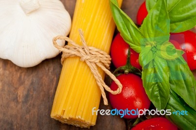 Italian Spaghetti Pasta Tomato And Basil Stock Photo