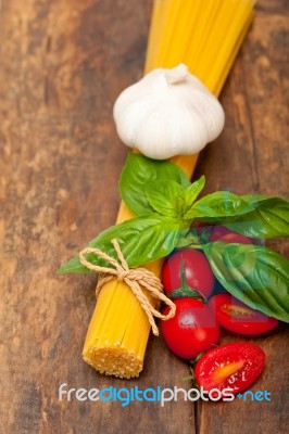 Italian Spaghetti Pasta Tomato And Basil Stock Photo