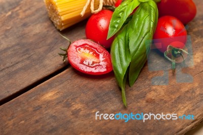 Italian Spaghetti Pasta Tomato And Basil Stock Photo