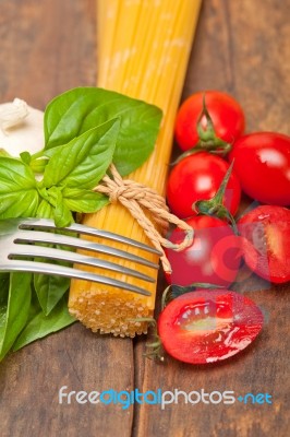 Italian Spaghetti Pasta Tomato And Basil Stock Photo