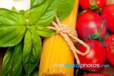 Italian Spaghetti Pasta Tomato And Basil Stock Photo