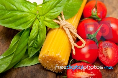 Italian Spaghetti Pasta Tomato And Basil Stock Photo