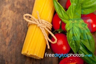 Italian Spaghetti Pasta Tomato And Basil Stock Photo