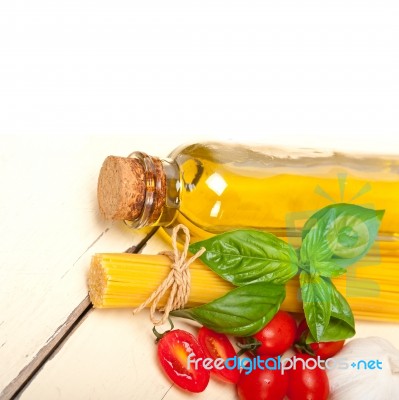 Italian Spaghetti Pasta Tomato And Basil Stock Photo