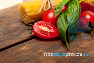 Italian Spaghetti Pasta Tomato And Basil Stock Photo