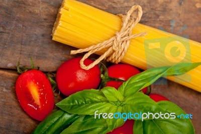 Italian Spaghetti Pasta Tomato And Basil Stock Photo