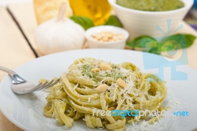 Italian Traditional Basil Pesto Pasta Ingredients Stock Photo