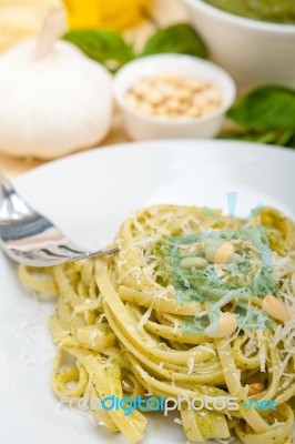 Italian Traditional Basil Pesto Pasta Ingredients Stock Photo