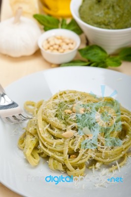 Italian Traditional Basil Pesto Pasta Ingredients Stock Photo