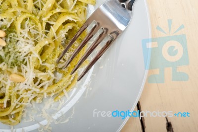 Italian Traditional Basil Pesto Pasta Ingredients Stock Photo