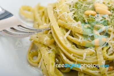 Italian Traditional Basil Pesto Pasta Ingredients Stock Photo