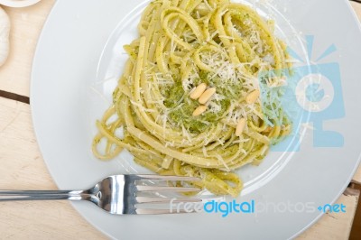 Italian Traditional Basil Pesto Pasta Ingredients Stock Photo