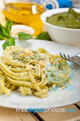 Italian Traditional Basil Pesto Pasta Ingredients Stock Photo