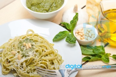 Italian Traditional Basil Pesto Pasta Ingredients Stock Photo