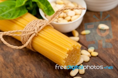 Italian Traditional Basil Pesto Pasta Ingredients Stock Photo